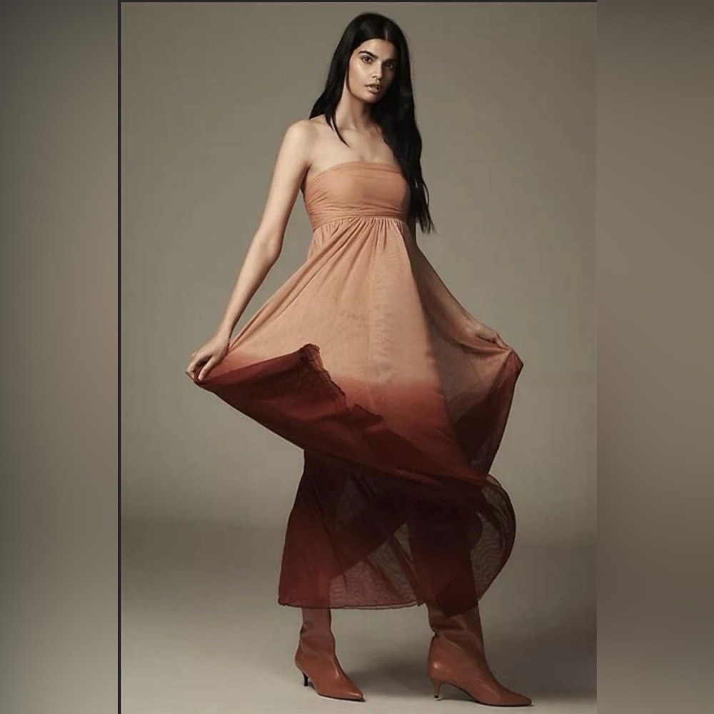 Anthropologie Let Me Be Ombré Strapless Maxi Dress